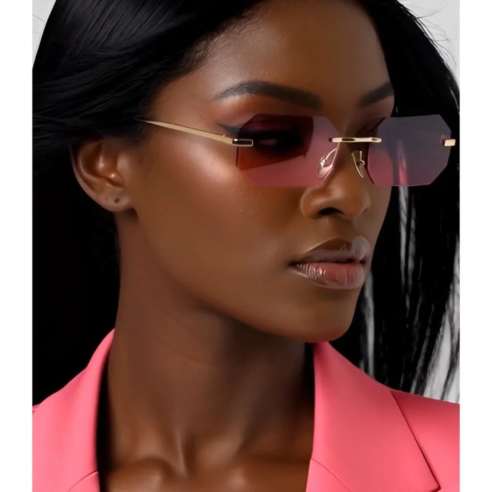 Small Pink Gradient Lens Sunglasses‎ Gold Metal Frame Women Light weight Comfort